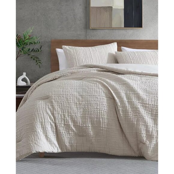 Kenneth Cole Serenity Wavy Lines Comforter Set Twin Beige $100 - Picture 4 of 5